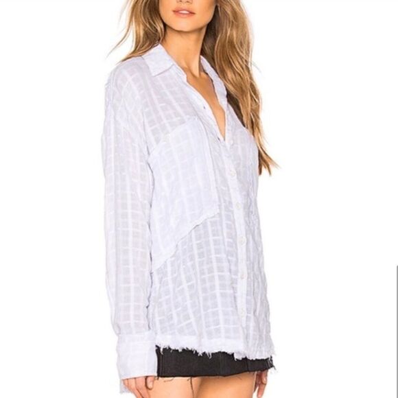 Free People Loveland Barely Vio Button Up Top Bluish White - Picture 1 of 9